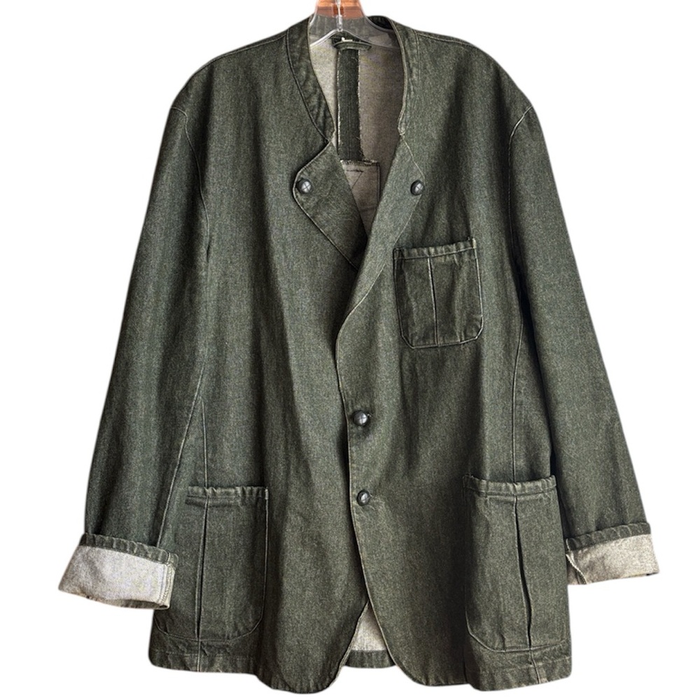 Rare Men's Olive Green Denim Casual‎ Button-Front Jacket Size XL
